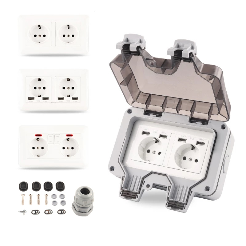 Outdoor Usb Power Strip - IP66 الاتحاد الأوروبي الألمانية القياسية مزدوجة