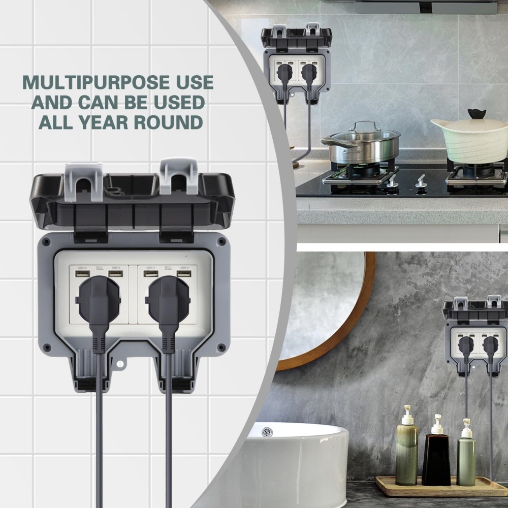 EIOMR USB صندوق مقبس مقاوم للم - مراجعة Outdoor Usb Power Strip وسعره