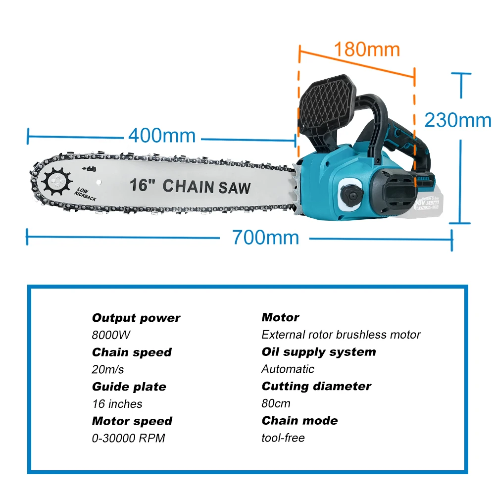 Kamolee 16 بوصة 8000 واط منشار - مراجعة Electric Chainsaw Battery وسعره