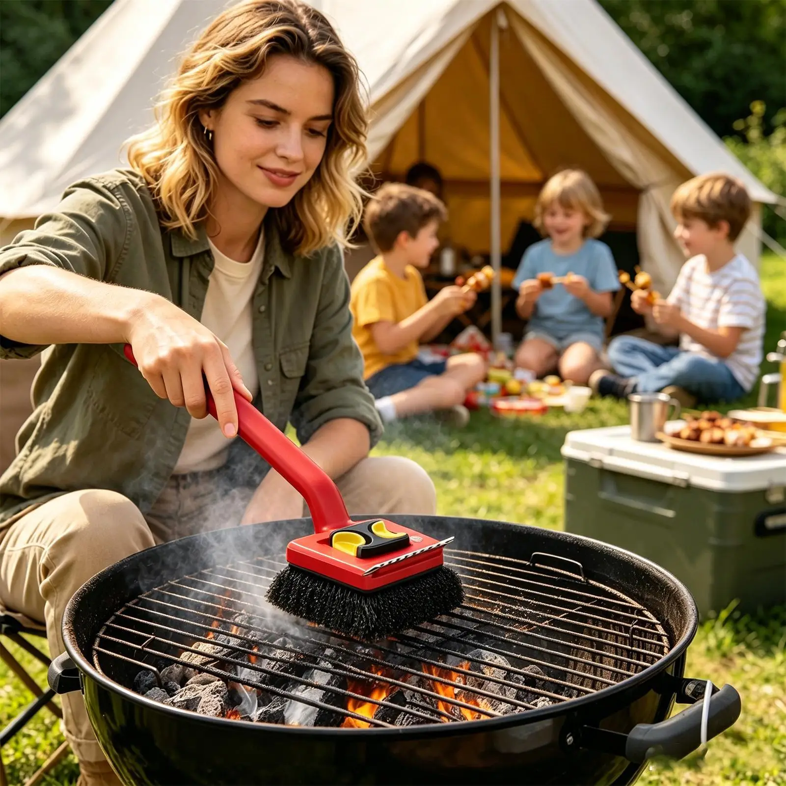 فرشاة شواء كهربائية بمقبض طويل - مراجعة Outdoor Power Brush وسعره